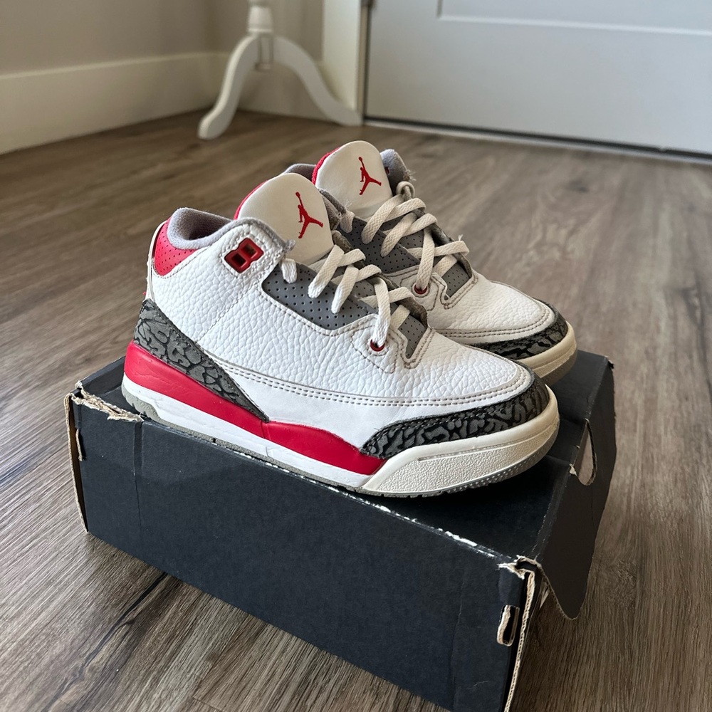 Nike Air Jordan 3 Retro Kids Shoes White Red Cement | Youth Sneakers 13C
